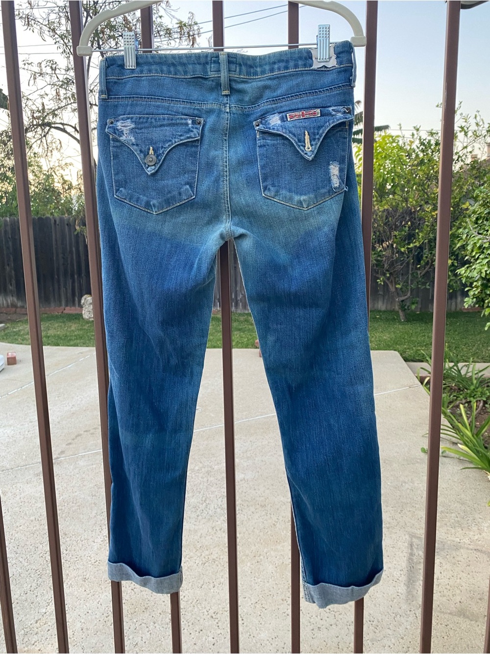 Hudson Bacara Crop Straight Cuffed Distressed Jeans 27 Made USA - Picture 4 of 16